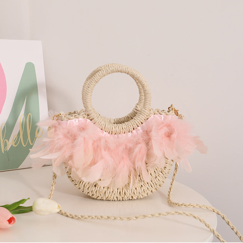 Elegant Basket Bag with Delicate Feather Details Bowlift