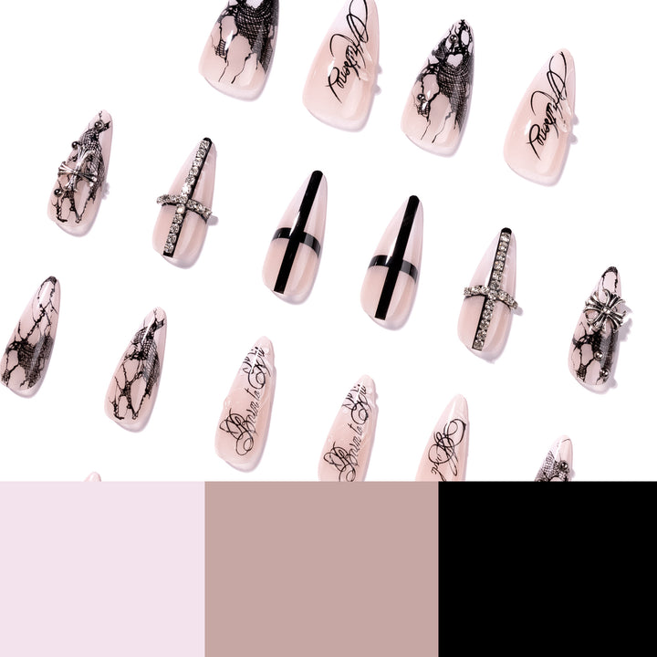 Artful stiletto nails with elegant embellishments Bowlift