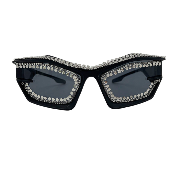 Ladies designer sunglasses in a futuristic look with sparkling rhinestone embellishment Bowlift