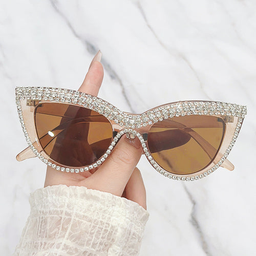 Glamorous Rhinestone-Embellished Shield Sunglasses Bowlift