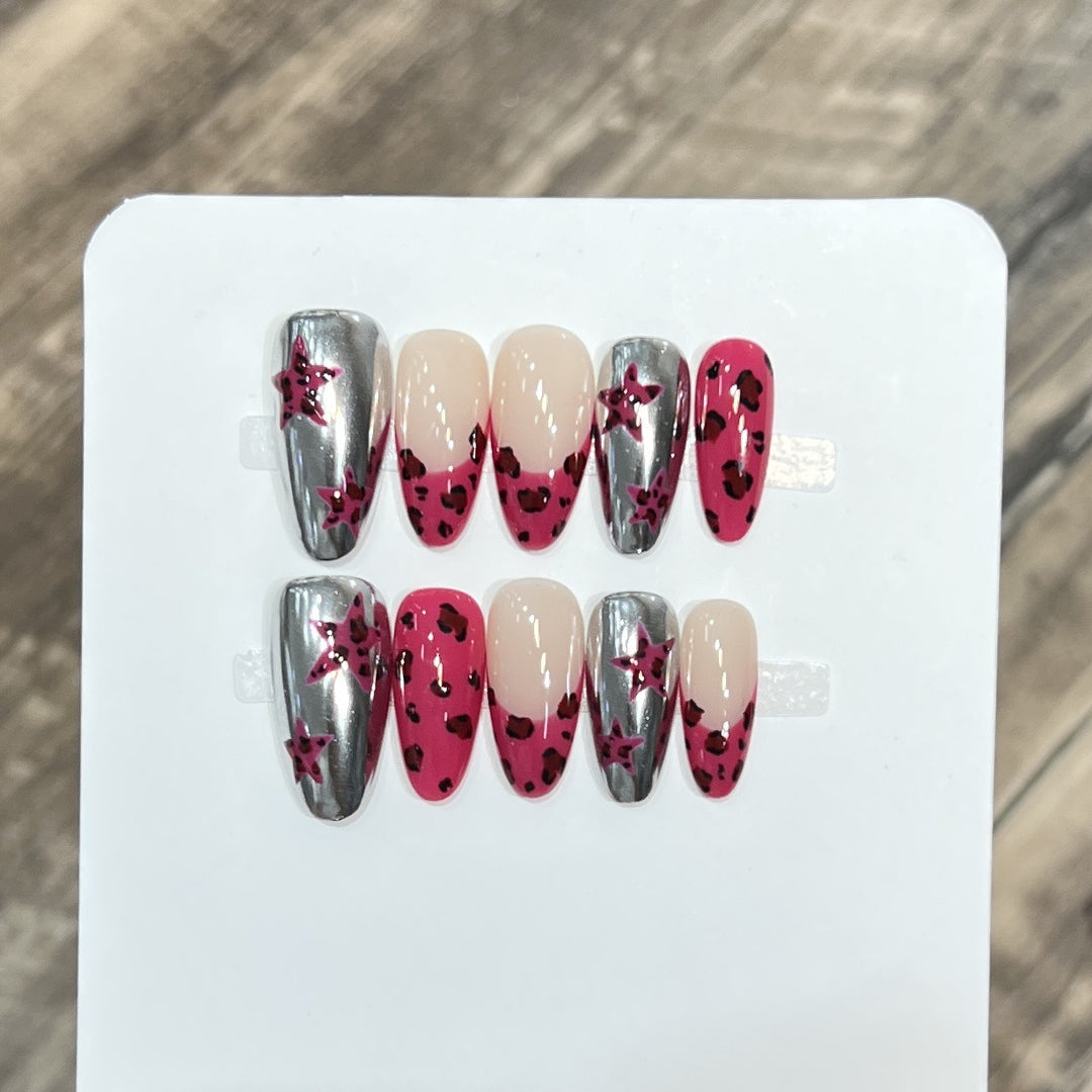 Stylish Stiletto Press-On Nail Set with Artistic Printed Designs Bowlift