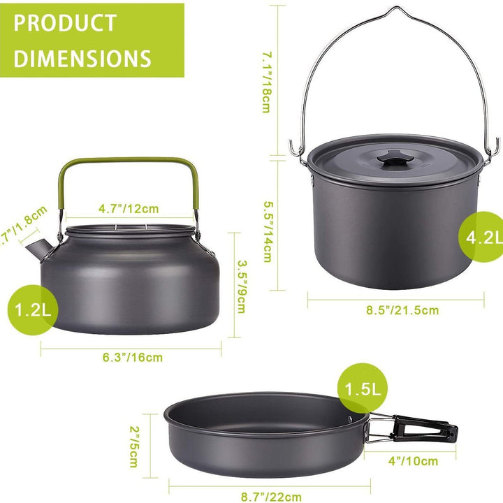 ultralight anodized aluminum camping cookware set with folding-handle kettle nesting pot and compact utensil kit Bowlift