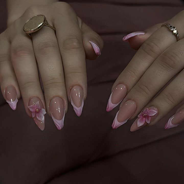 Artistic Nail Extensions with Floral Accents Bowlift