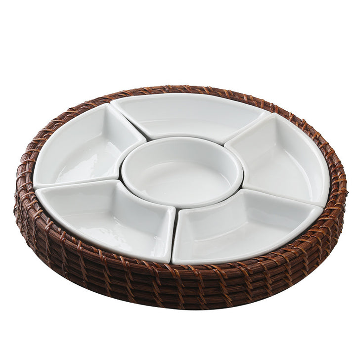 Unisex Serving Platter with Integrated Dip Bowl Set Bowlift