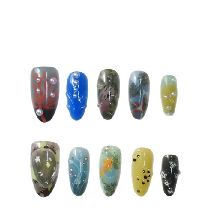 Artistic Marine-Inspired Press-On Nail Art Bowlift