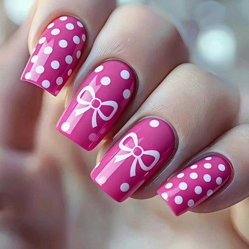 Stylish Polka Dot and Bow Nail Art Bowlift