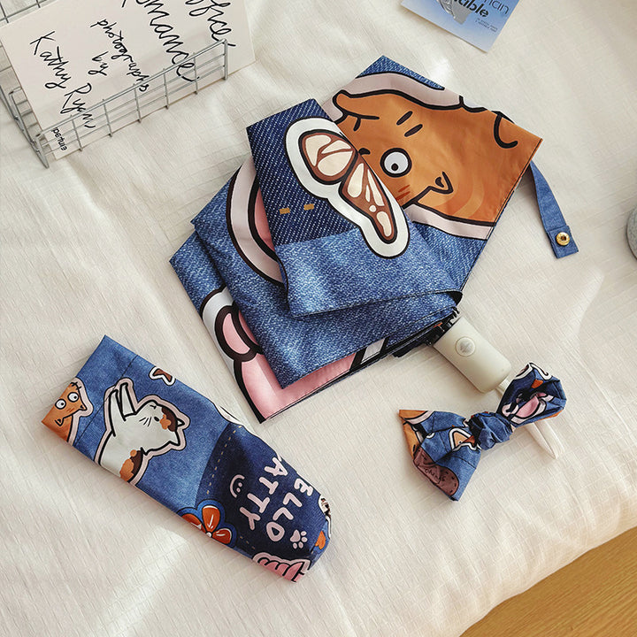 Ladies Folding Umbrella with Cute Dog Designs Bowlift