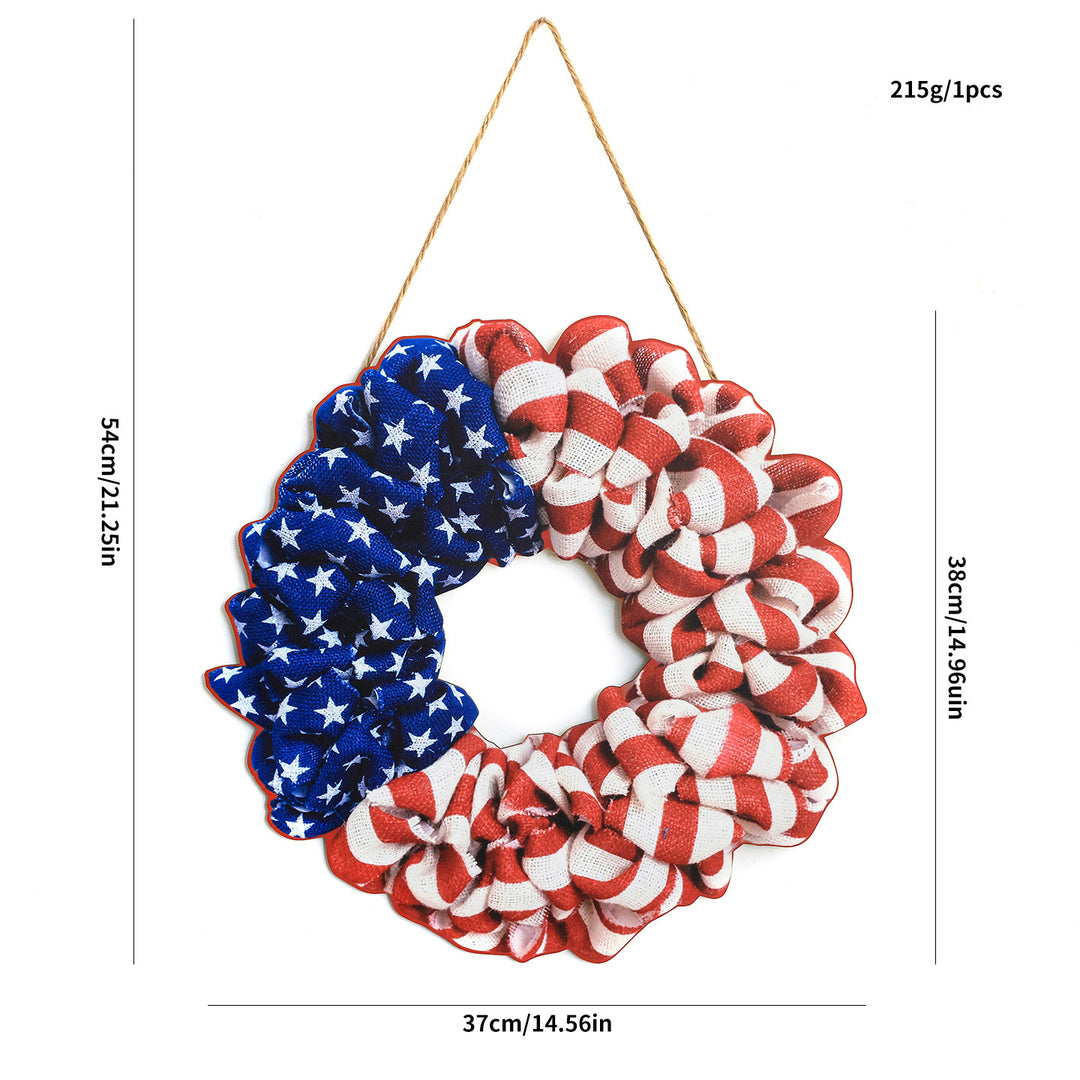 Unisex nan Patriotic Americana Burlap Ribbon Star Door Wreath with Jute Hanger Bowlift