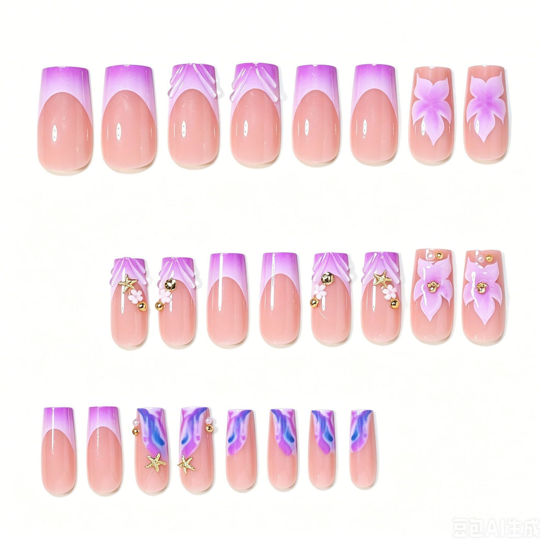 Decorative Floral Acrylic Nail Art Tips Bowlift
