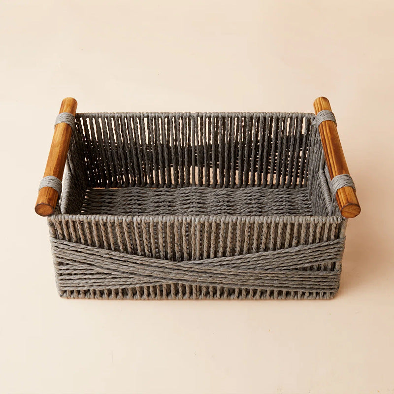 Handwoven Storage Basket with Wooden Handles Bowlift