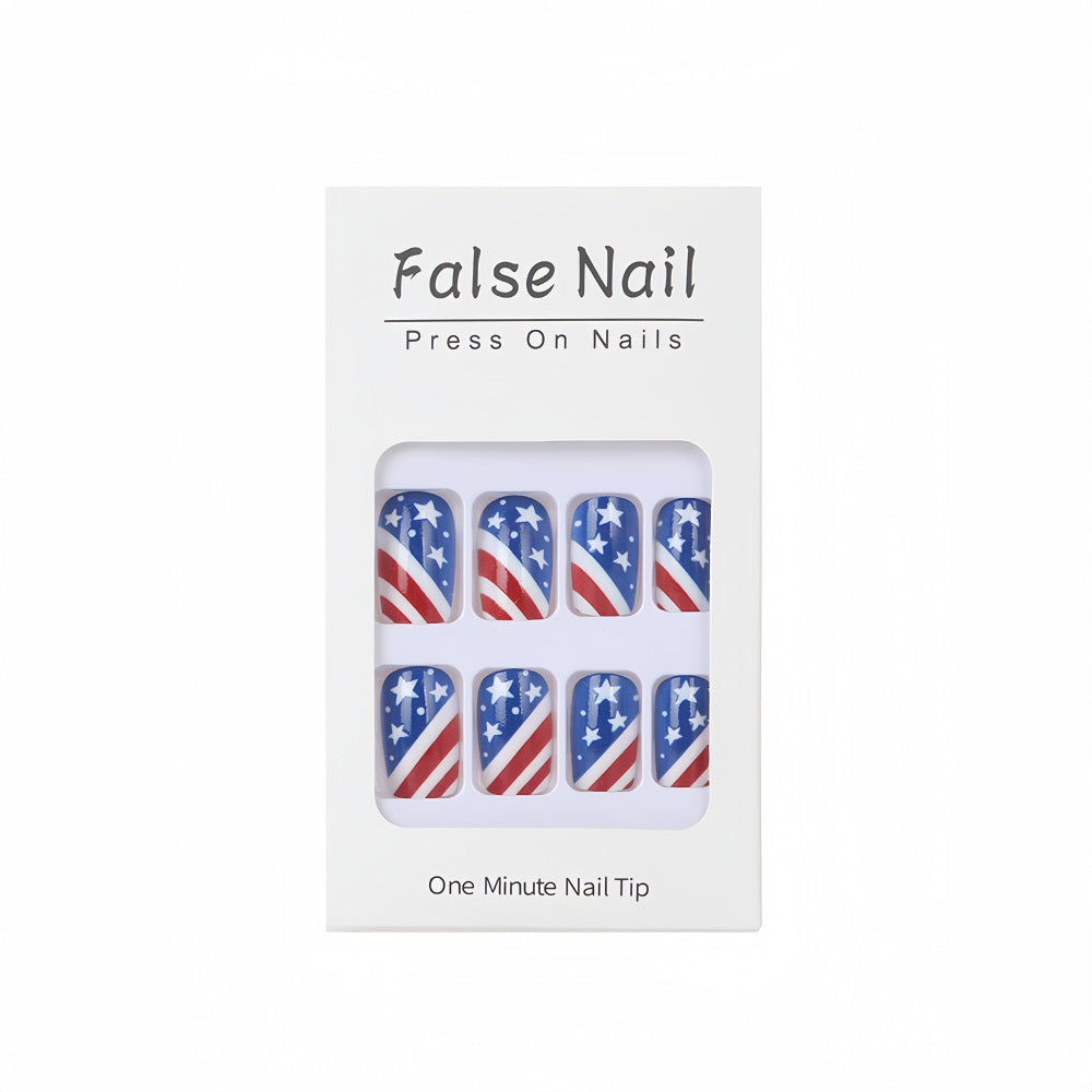 Artificial nails in patriotic stars and stripes design Bowlift