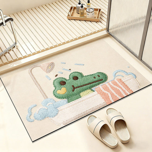 Cartoon Frog-Themed Bathroom Rug