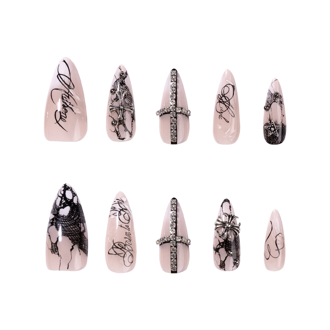 Artful stiletto nails with elegant embellishments Bowlift