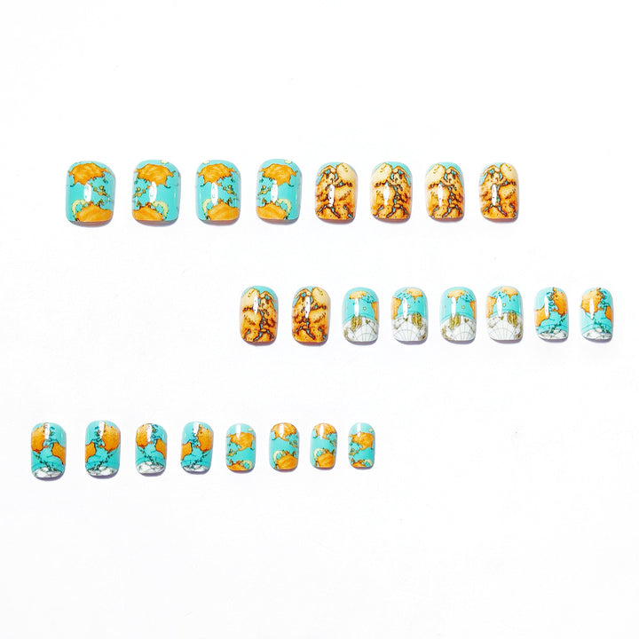 Creative artificial nails with world map inspired design Bowlift