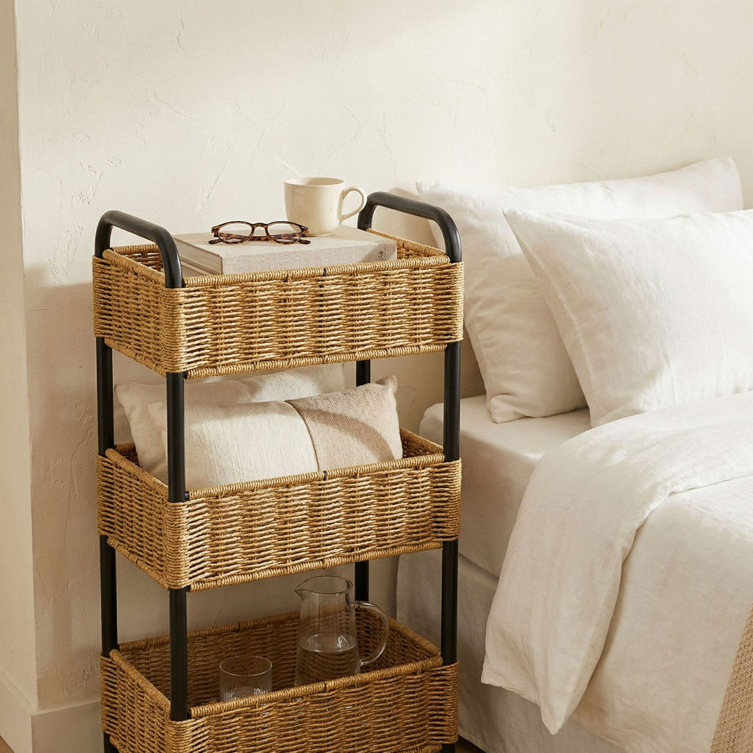 Multi-Tier Woven Bathroom Organizer Basket Bowlift