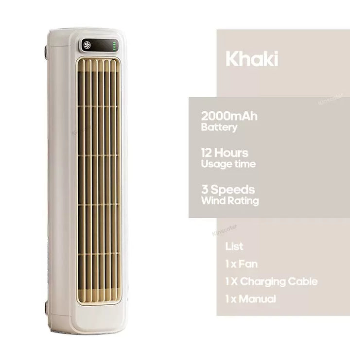 Unisex One Size Rechargeable Slim Portable Tower Fan with USB Charger, Battery Operated, Adjustable Louvers, Variable Airflow, LED Display Bowlift