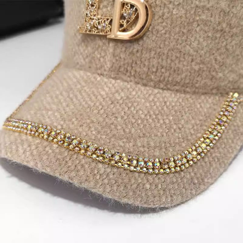 Women's Luxurious Embellished Wool Baseball Cap Bowlift