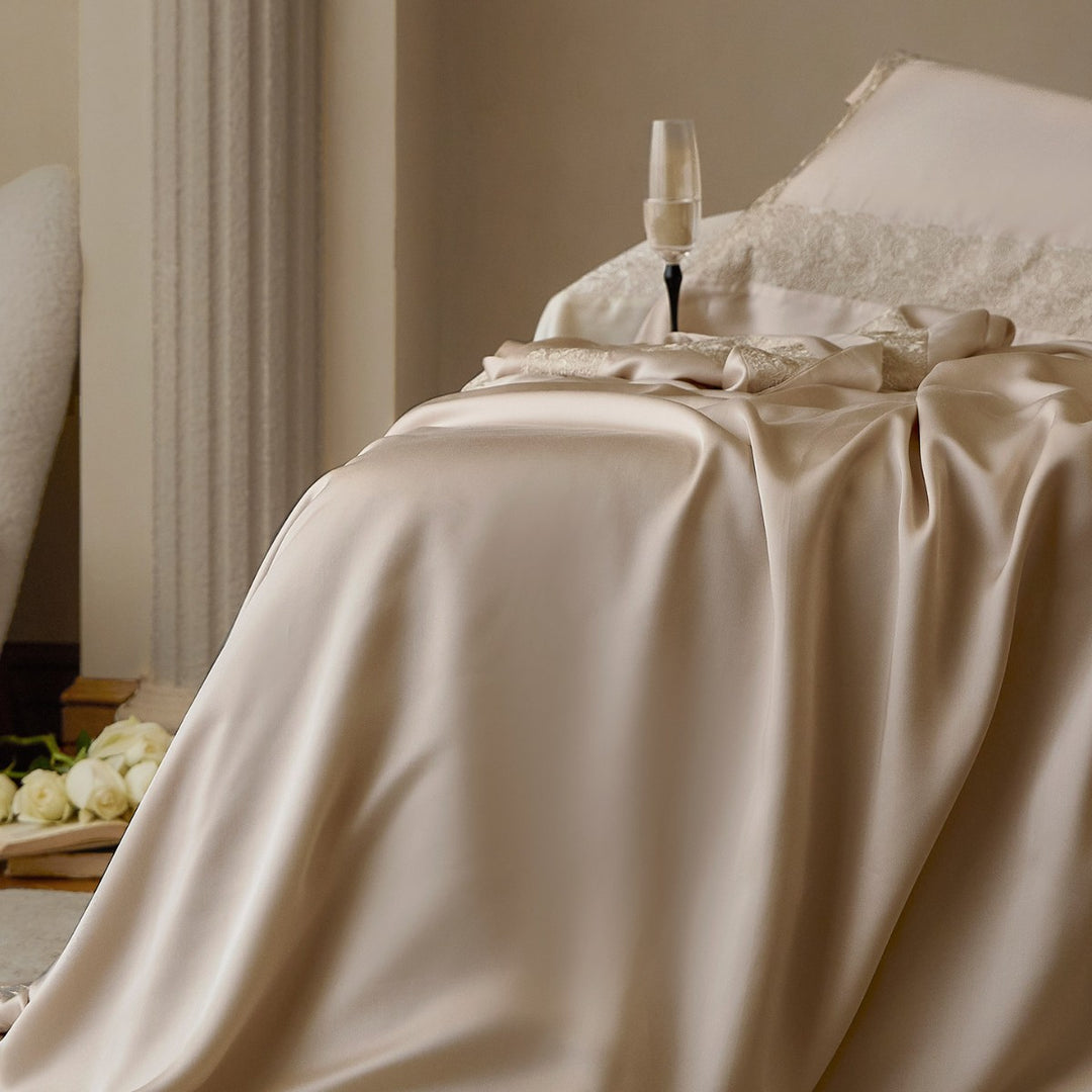 Satin-Feel Lace-Trim Duvet Cover Set