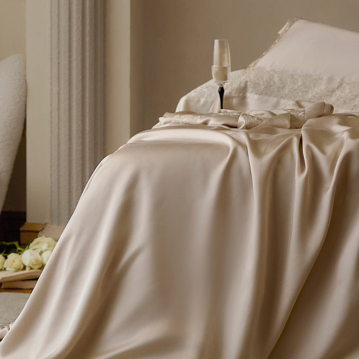 Satin-Feel Lace-Trim Duvet Cover Set