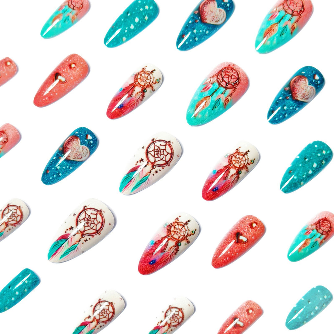 Artificial nails with intricate dreamcatcher design Bowlift
