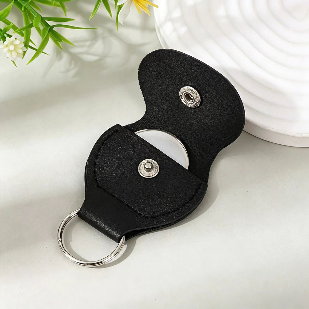 Compact Leather Snap Keychain Pocket With Metal Ring