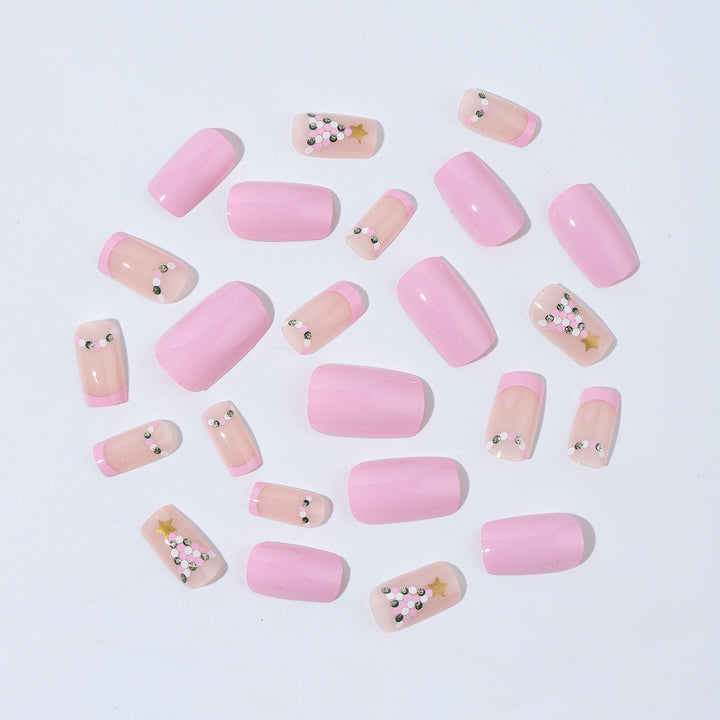 Artificial nail set with festive Christmas tree design and glitter decorations Bowlift