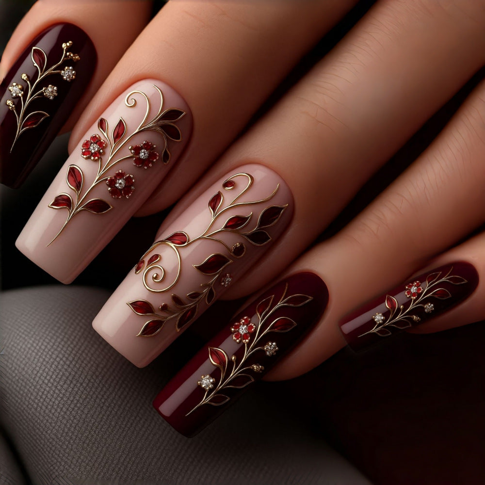 Artificial nails with elegant floral decorations Bowlift