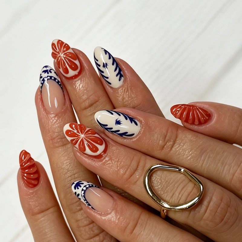 Artificial nail set with floral and elegant designs Bowlift