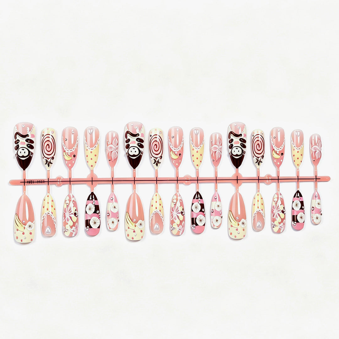Artificial nail set with cute animal and dessert design Bowlift