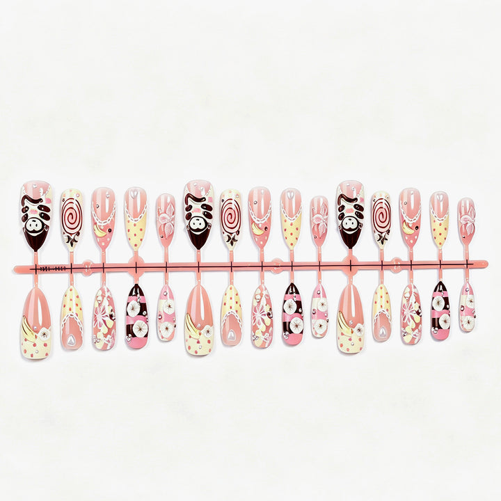 Artificial nail set with cute animal and dessert design Bowlift