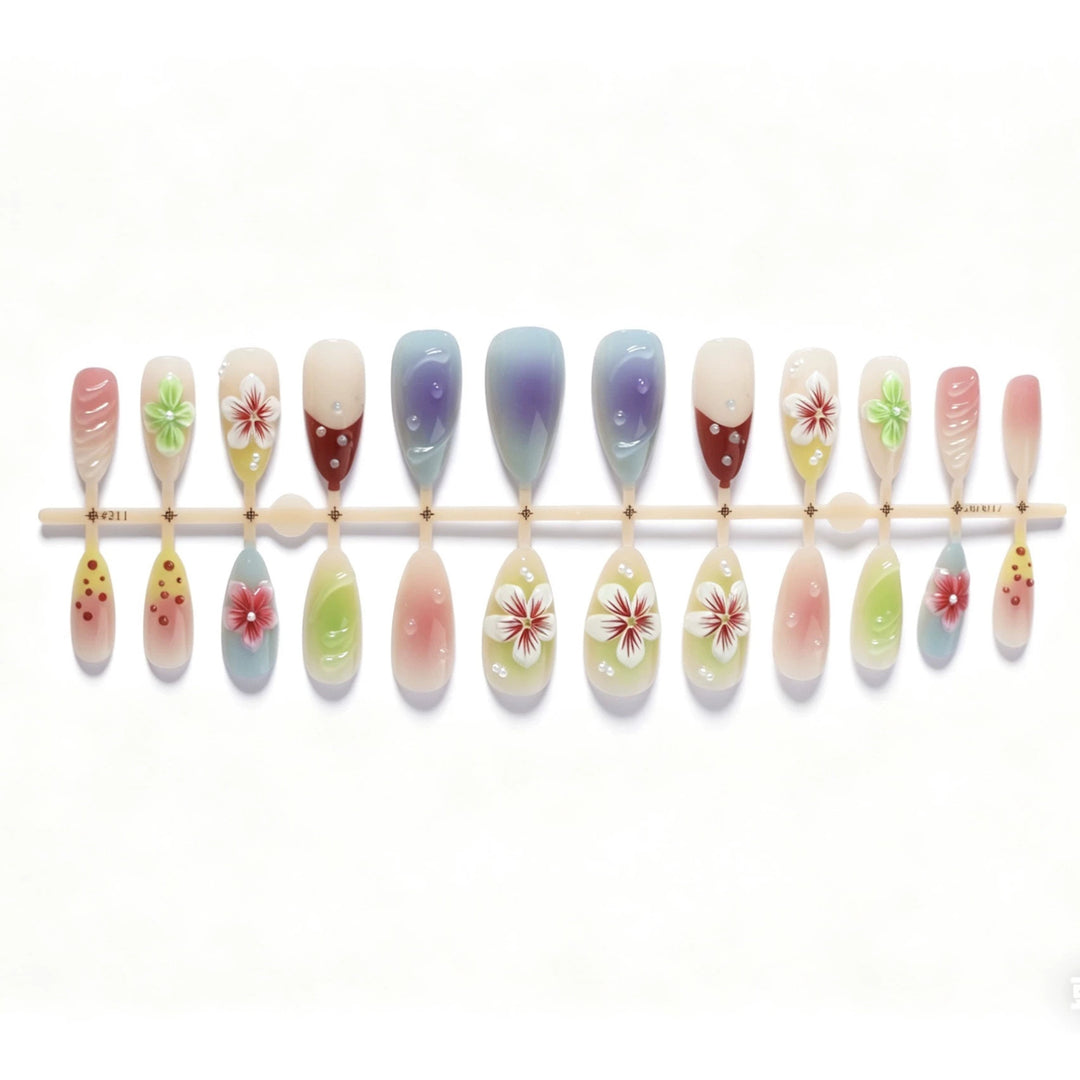Artistic Floral Gradient Press-On Nail Set Bowlift