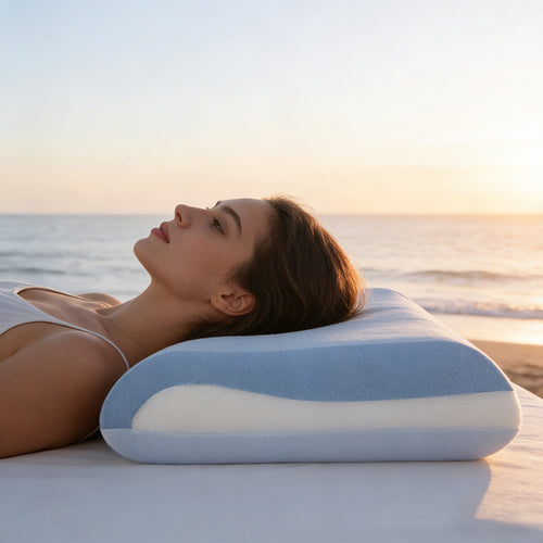 contour memory foam ergonomic cervical pillow with breathable cooling knit cover and removable washable sleeve Bowlift
