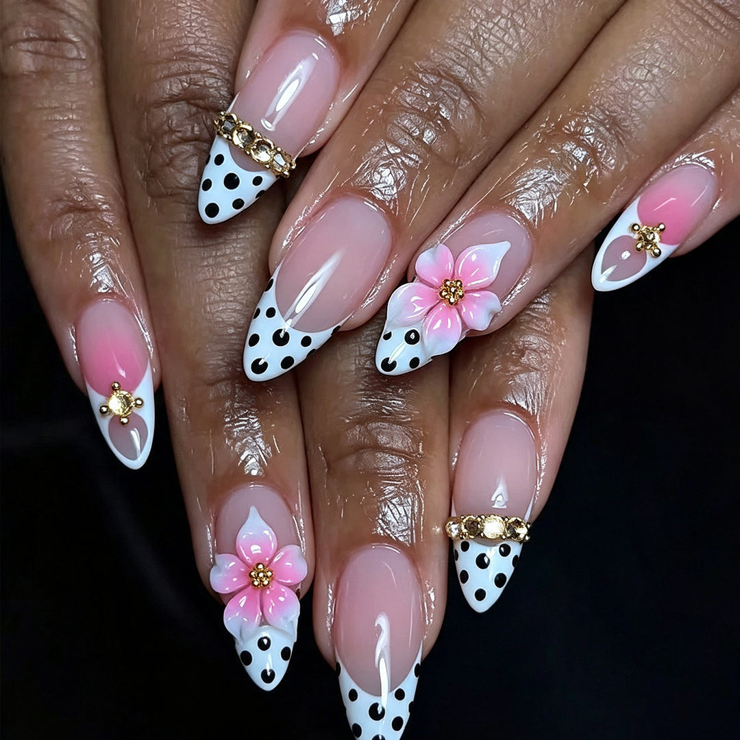 Floral-Accented Stiletto Nail Art Extensions Bowlift