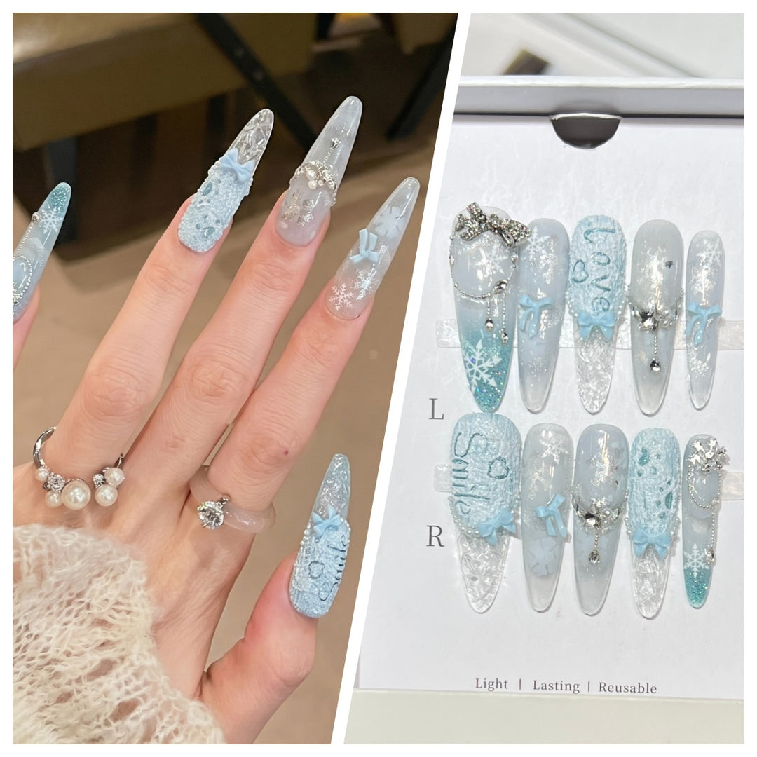 Artistic Stiletto Press-On Nail Set with Charming Patterns Bowlift