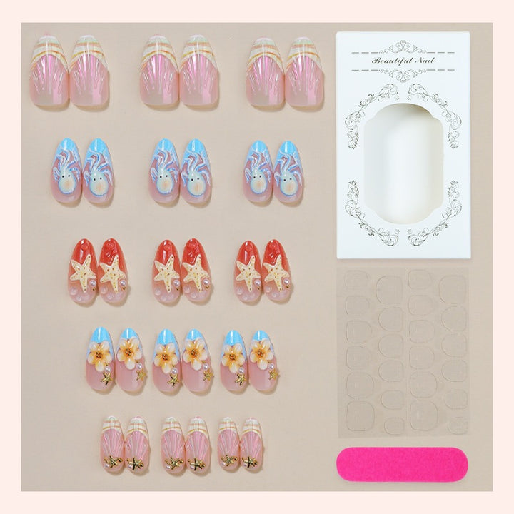 Festive artificial nail set with maritime and floral designs Bowlift