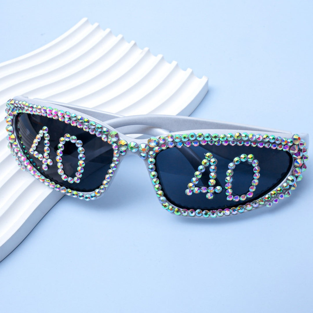 Women Glamorous Rhinestone Sunglasses with Custom Designed Inscription Bowlift