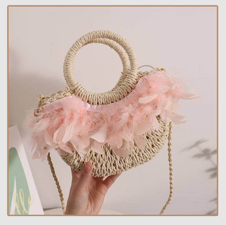 Elegant Basket Bag with Delicate Feather Details Bowlift