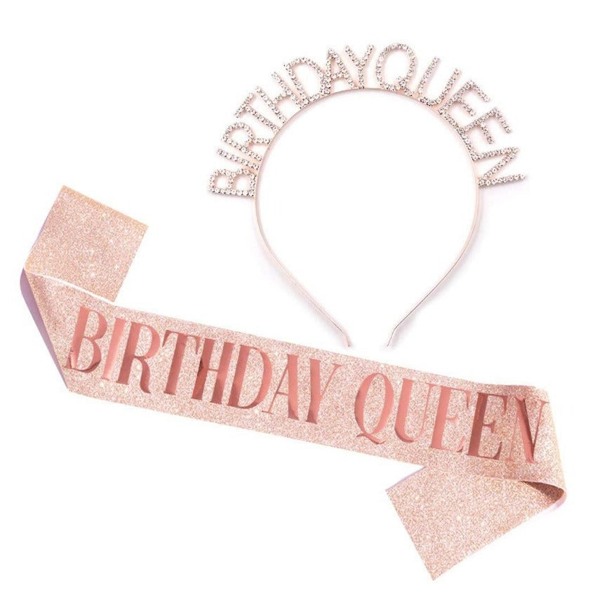 Ladies Glittering Birthday Crown with Festive Sash Bowlift