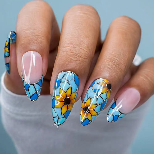Artificial nails in creative mosaic design Bowlift