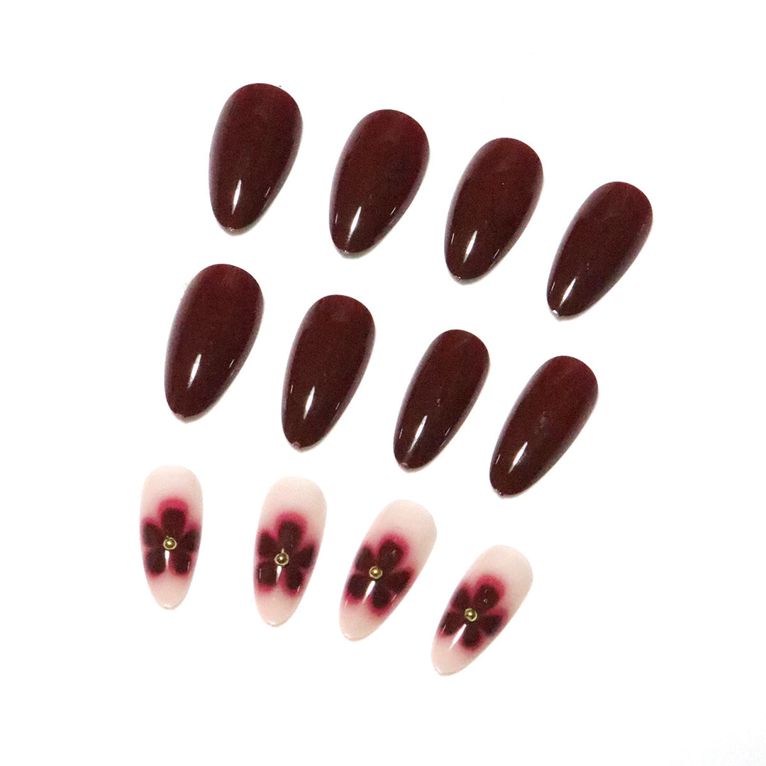 Elegant Floral Design Press-On Nail Art Bowlift