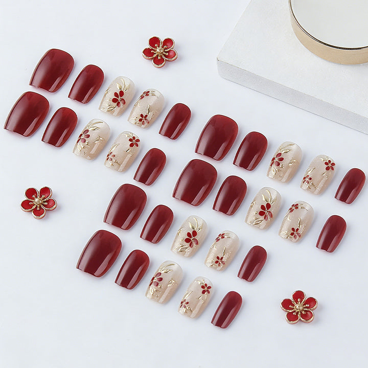Elegant Floral Press-On Nail Set Bowlift