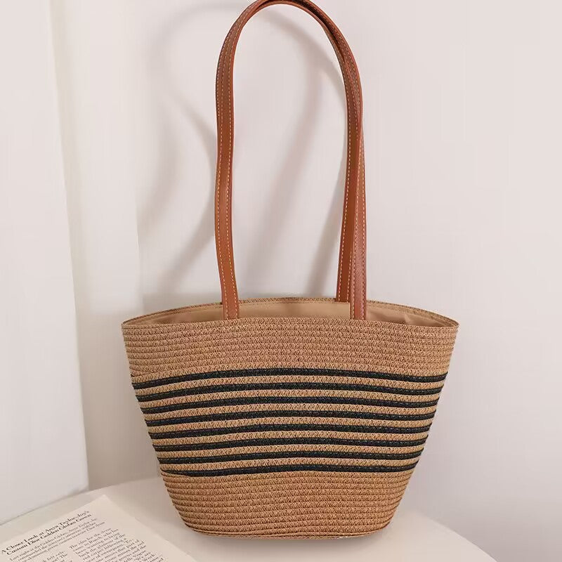 Elegant Bast Handbag with Leather Handles Bowlift