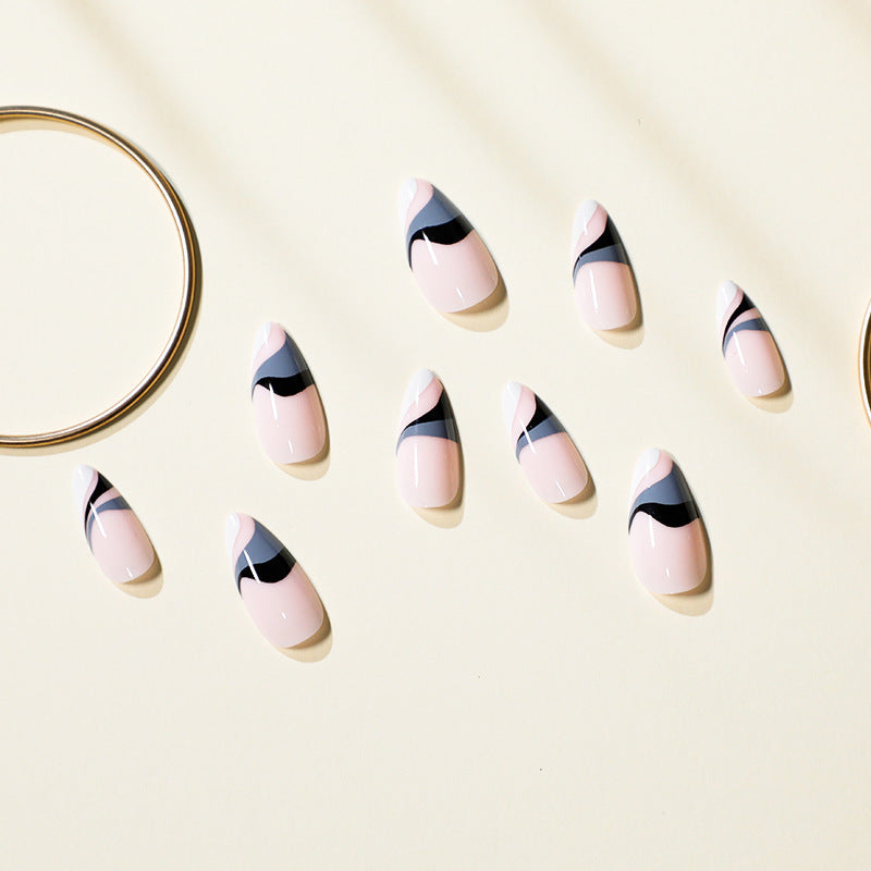 Artful nail extensions with creative wave pattern Bowlift