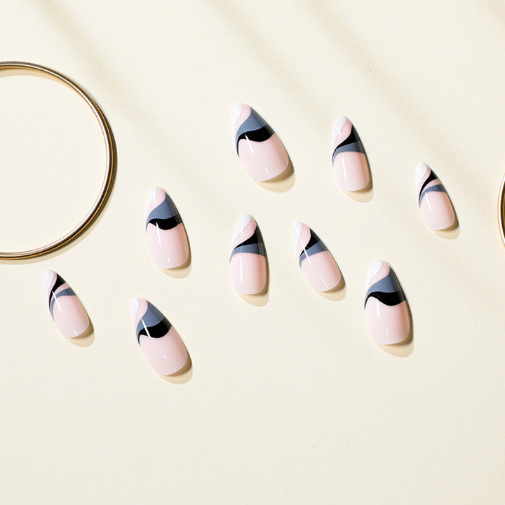 Artful nail extensions with creative wave pattern Bowlift