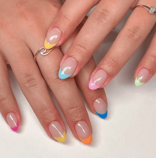 Artificial nail set with colorful French design Bowlift