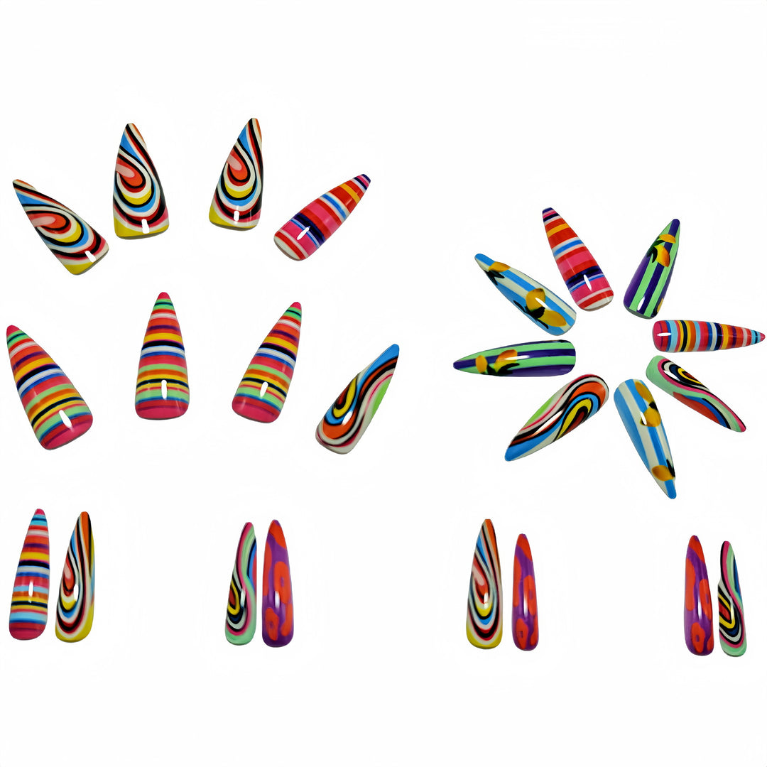 Creative artificial nails with multicolor design Bowlift