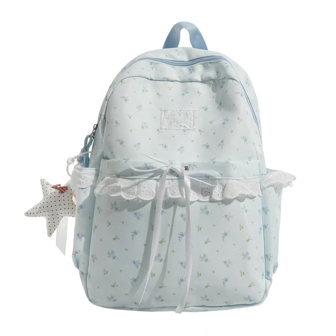 Floral Embroidered Ruffled Backpack Bowlift