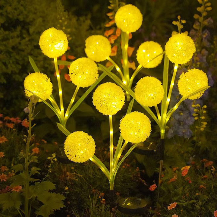 Dandelion-Inspired Solar Garden Stake Lights With Integrated Solar Panel And Dual Floral Globes Bowlift