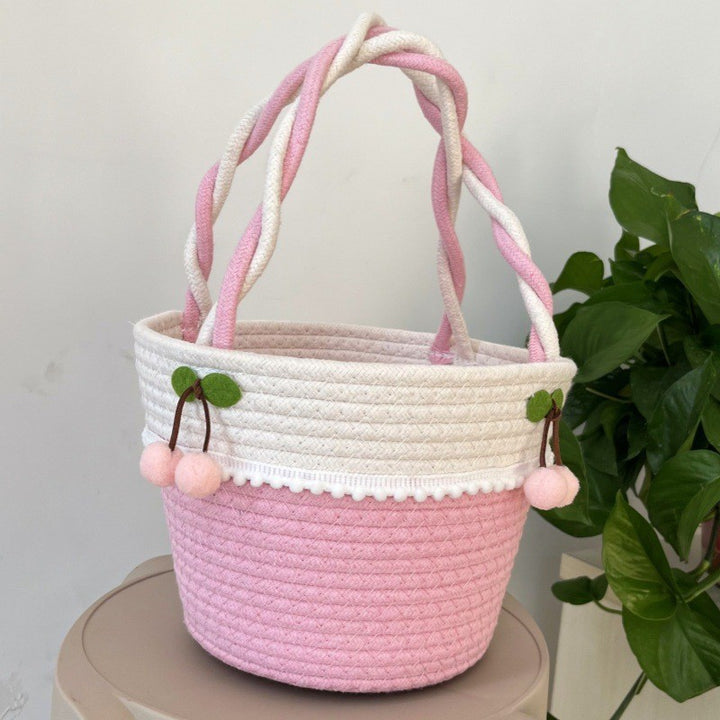 Ladies Playful Storage Basket with Pom-Pom Decoration Bowlift