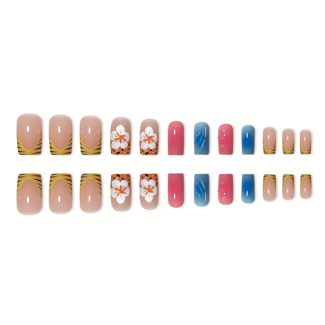 Artistic Floral Press-On Nails Bowlift